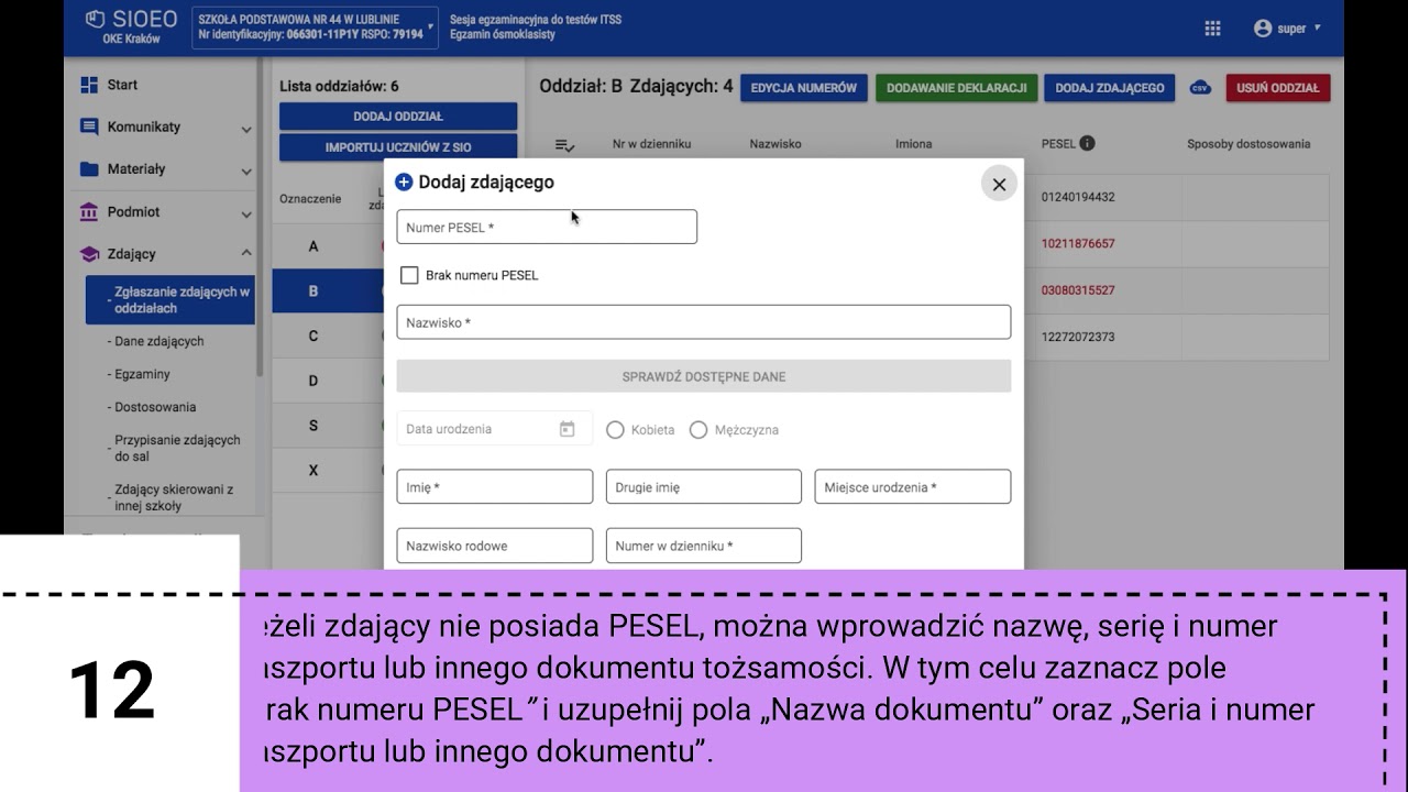 Wprowadzanie danych osobowych spoza SIO