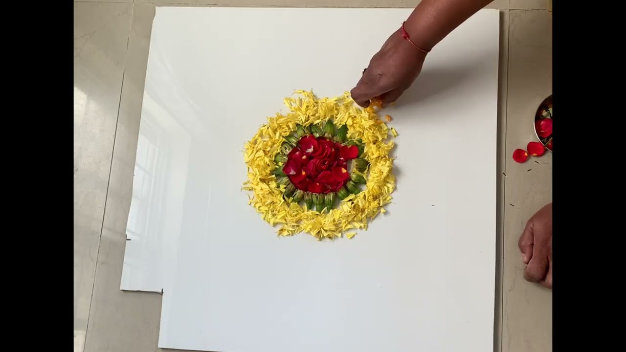 Easy rangoli in five mutes with flower petals