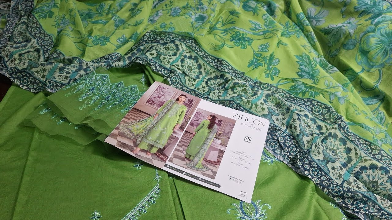VIBE-BASED 💟 EID BLESSINGS BREEZY💜FRESH ZIRCON BY SANAM SAEED EMBROIDERY 3PIECE WITH CHIFFON DUPATTA
