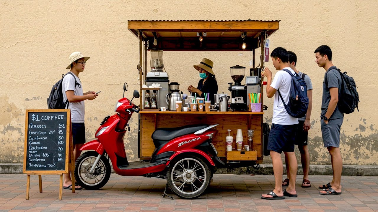 Mobile Coffee Shop for Just $1! Phnom Penh Street Vibes