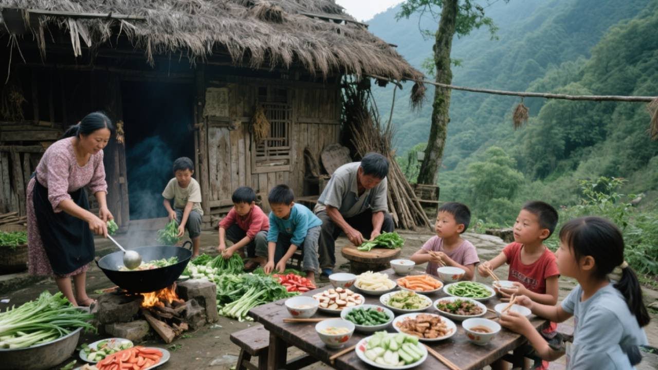 【一家七口隐居深山】今天妈妈给孩子们做白切鸡，孩子们帮妈妈干活！#农村生活#亲子