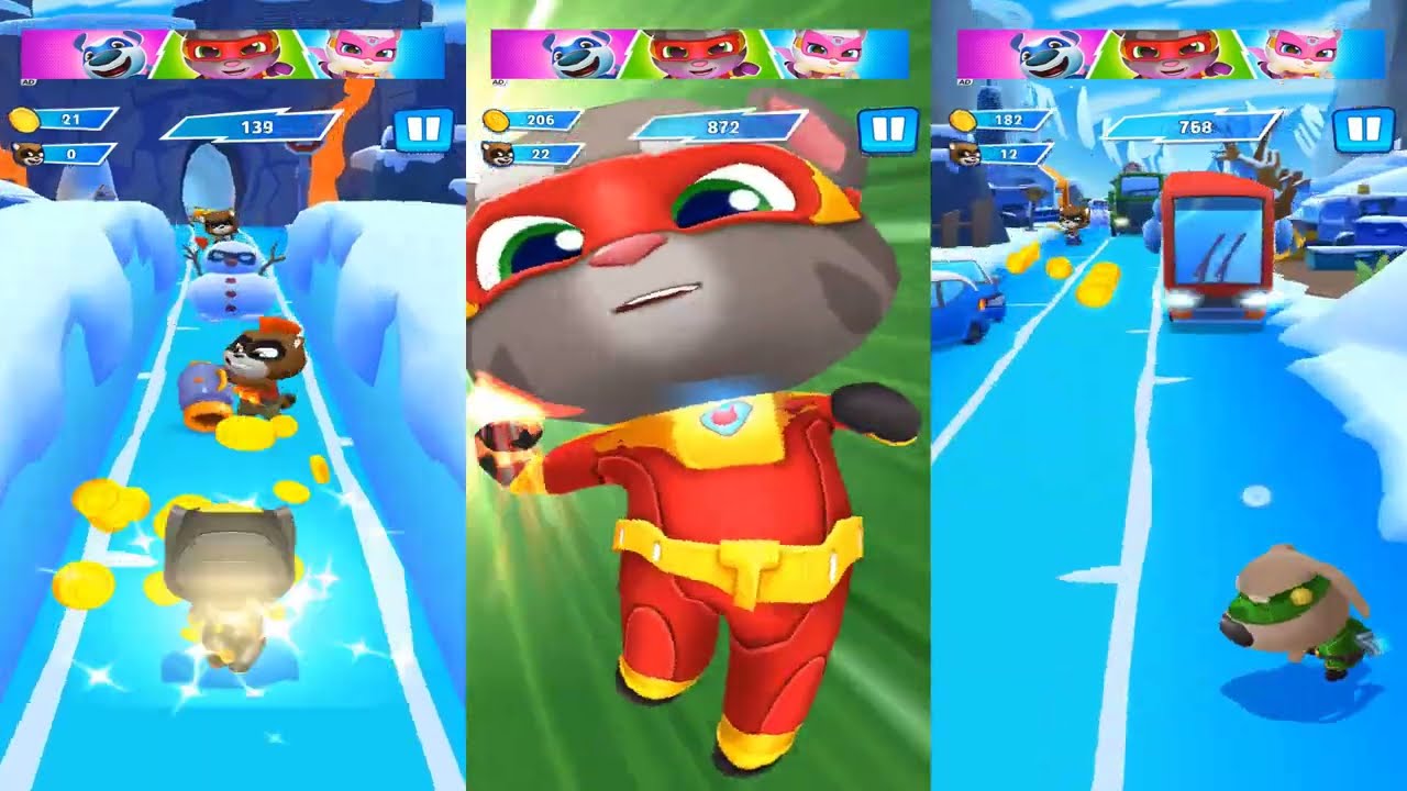 PLAY GAME! THREE 🎮🏃💨Talking Tom Hero Dash Ultrahero - Becca, Tom, Angela, Hank - Mission Impossible