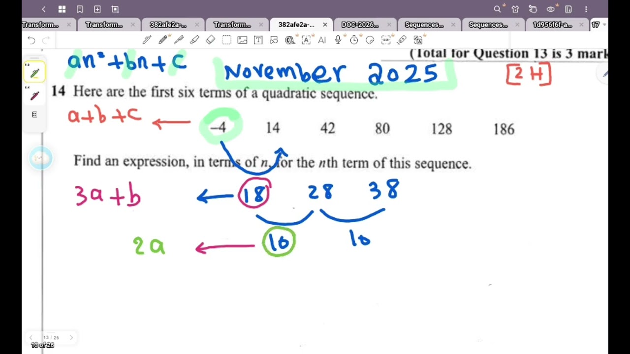 Quadratic sequence paper 2 November 2025 GCSE higher #maths #gcse #algebraicexpressions  #maths 