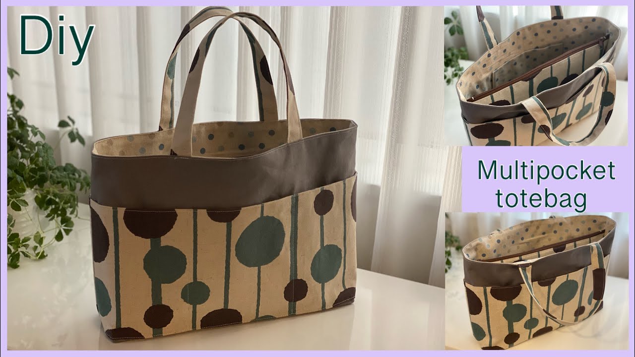 ポケットいっぱいトートバッグ作り方How To Make Multi Pocket Totebag , 仕切りポケット付き, easy sewing tutorials, diy