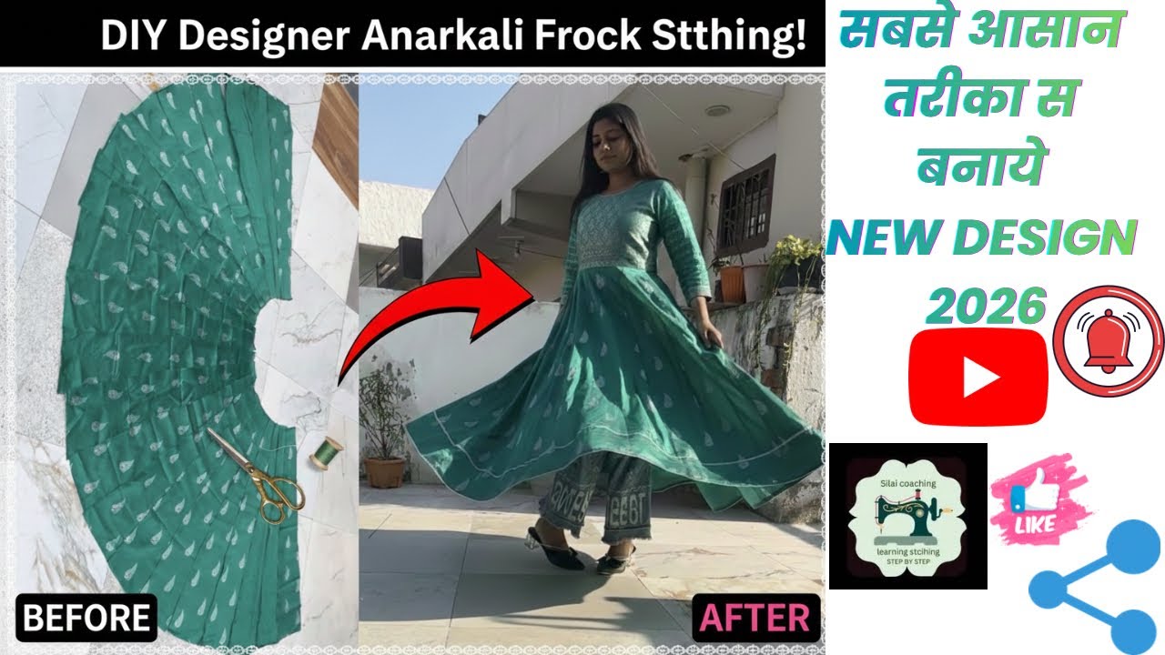 DIY Designer Anarkali Frock Cutting and Stitching | Purani Saree se Anarkali Banaye ✨