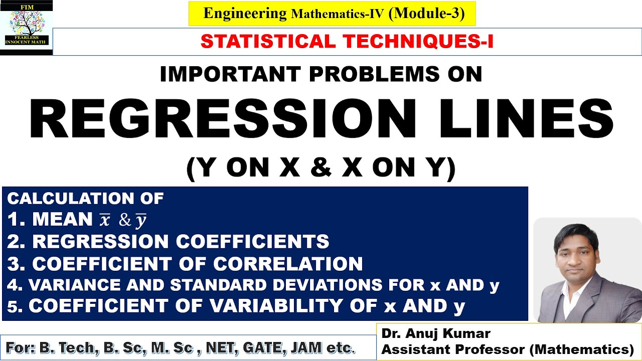 Regression Lines of y on x Problems | Regression Coefficients | Coefficient of Correlation | Example