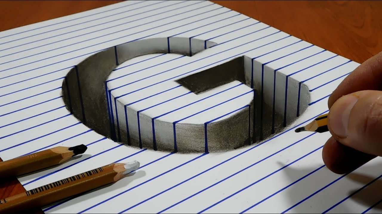 Draw a Letter G Hole on Line Paper   3D Trick Art