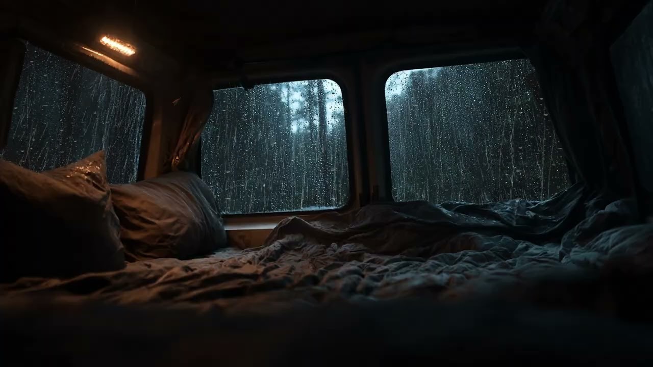 Rain on Car Windows at Night | Cozy Camper Van Ambience for Deep Sleep, Study & Relax