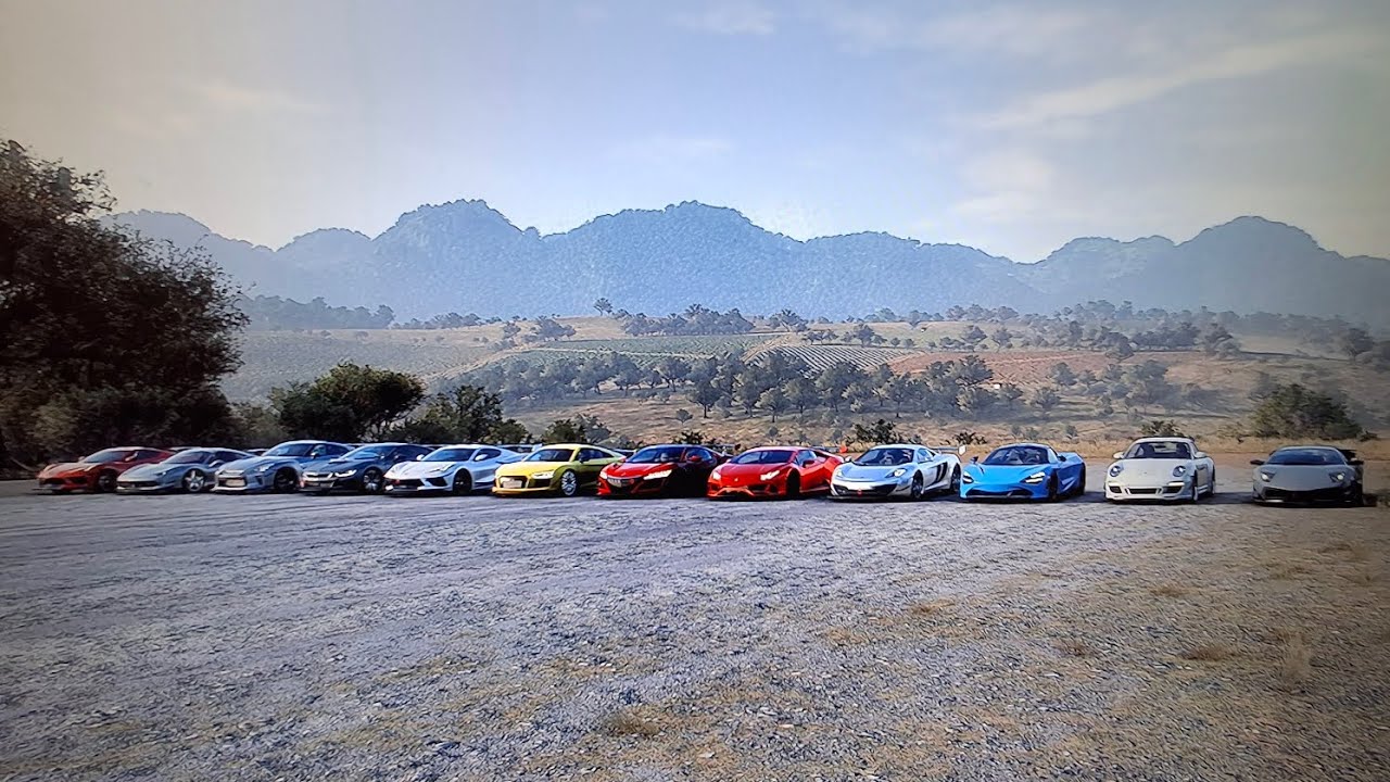 FH5 drag race 720S 911 SC Murcielago SV 12C Huracan EVO NSX R8 C8 Z06 i8 Nissan GTR 458 italia C8 