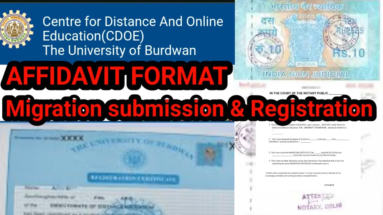 Affidavit format for Migration certificate submission for new registration at BURDWAN UNIVERSITY