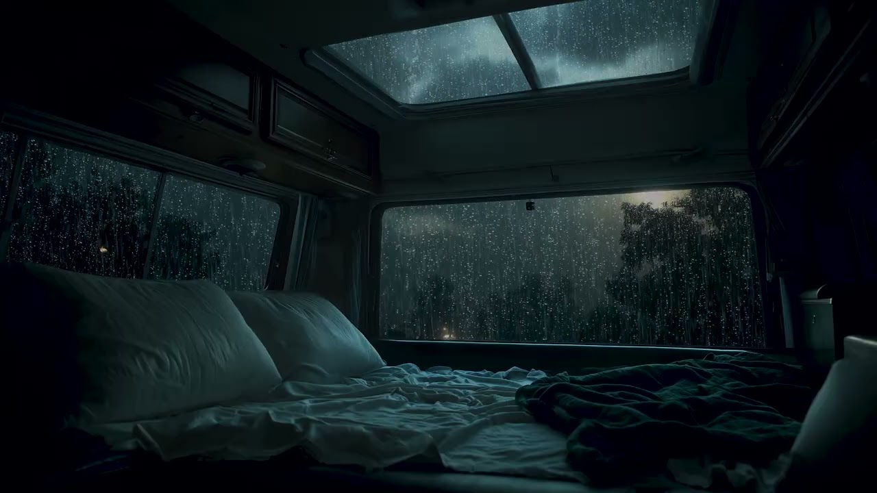 Forest Rain at Night Inside a Quiet Camper Van | Deep Sleep Rain Sounds