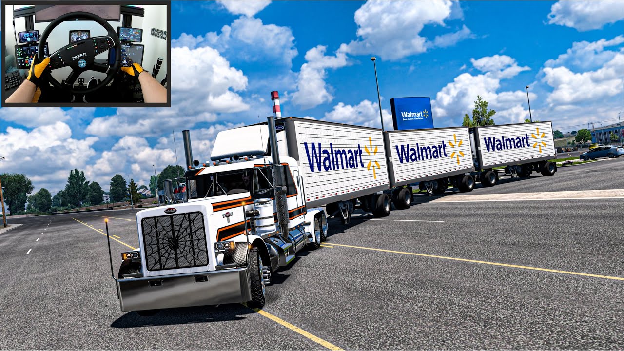 Triple Trailer for Walmart's Trucking  - American Truck Simulator - Moza TSW