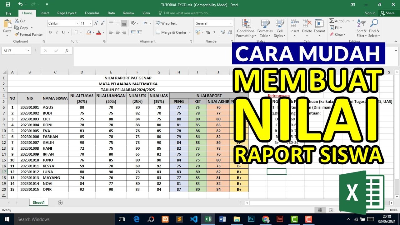 Cara Buat Nilai Raport Siswa Menggunakan Microsoft Excel