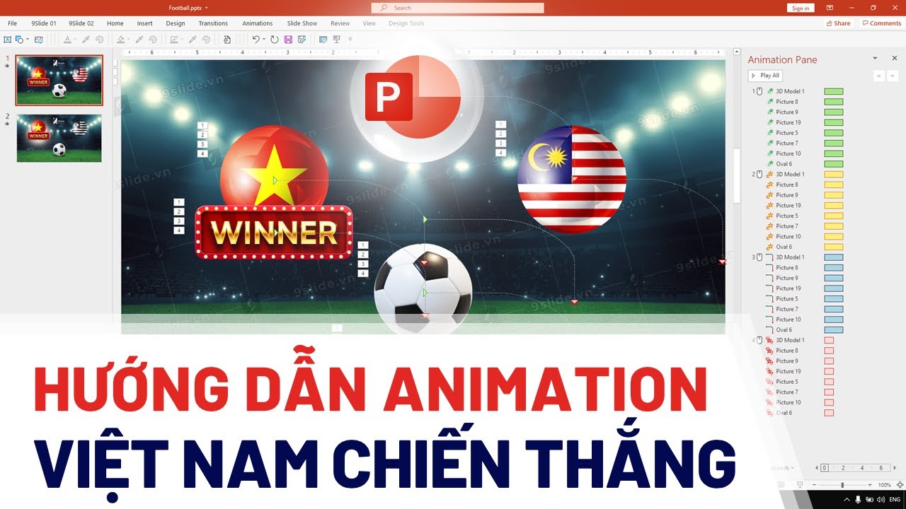 Hướng dẫn Animation Việt Nam chiến thắng cực đỉnh / Khóa học #Powerpoint Online: 9slide.com/