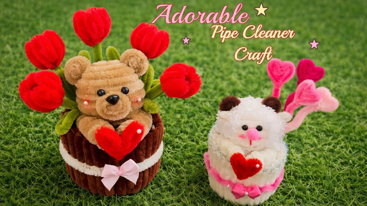 How to Make a Bear Flower Pot With Pipe Cleaner 🌼🧸 | Cute Valentine’s DIY