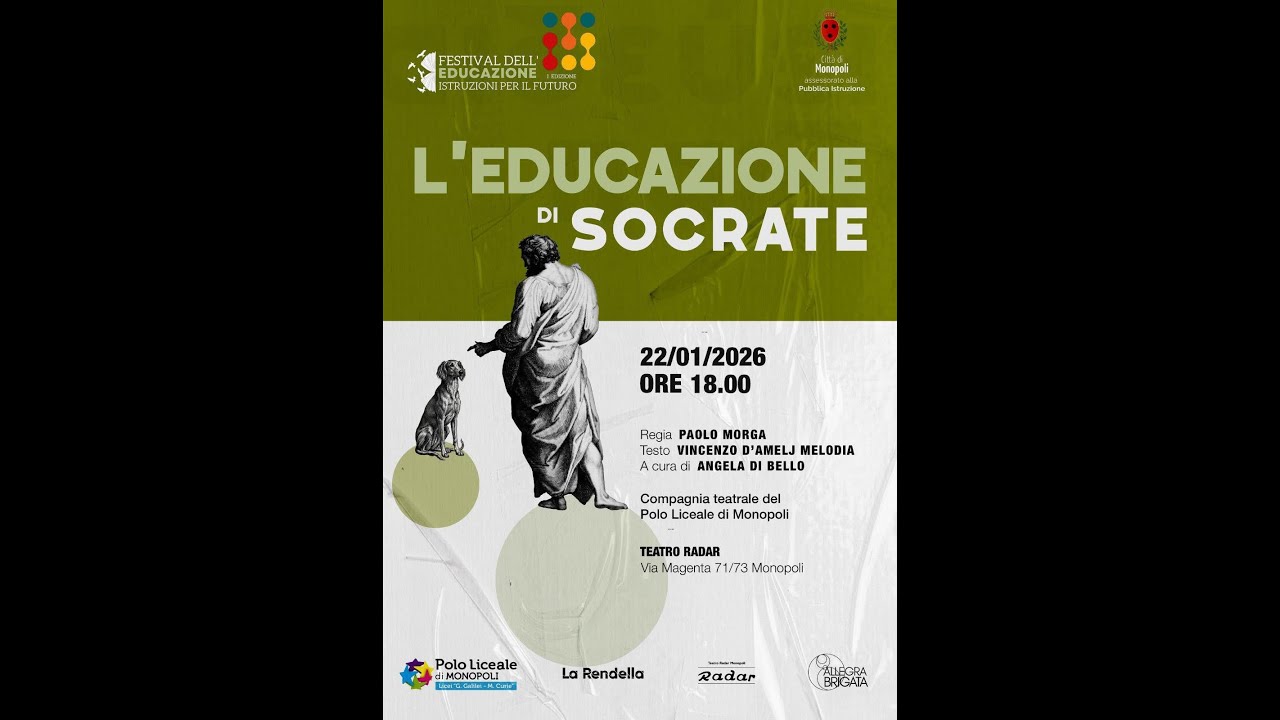 “L’educazione di Socrate” di Vincenzo D’Amelj Melodia e Angela Di Bello, regia Paolo Morga