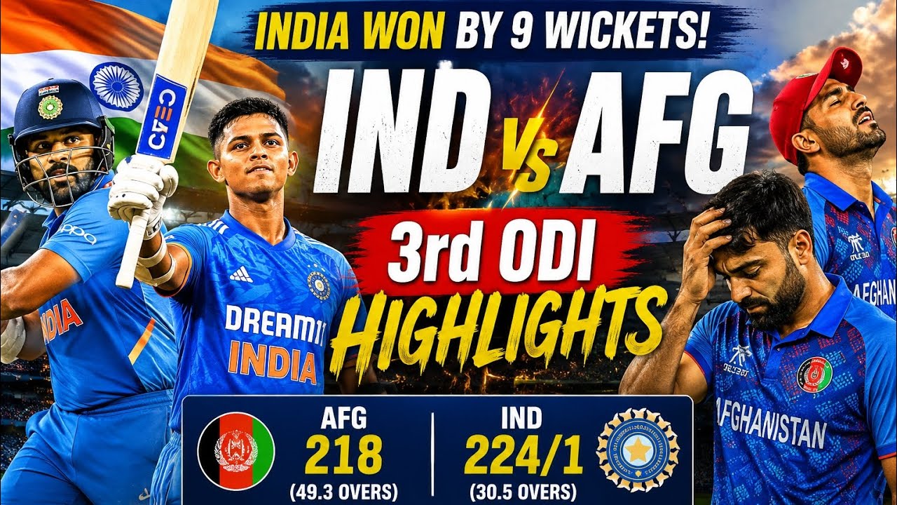India vs Afghanistan 3rd ODI Highlights 2026 | IND vs AFG Match Highlights | India Won by 9 Wickets