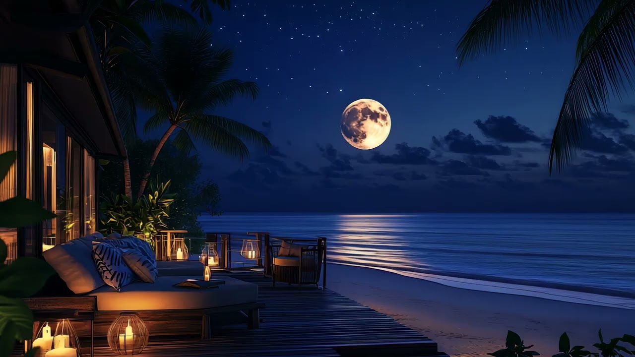 Moonlight Beach Terrace | Calm, Sleep, Healing, Relaxing Piano Music