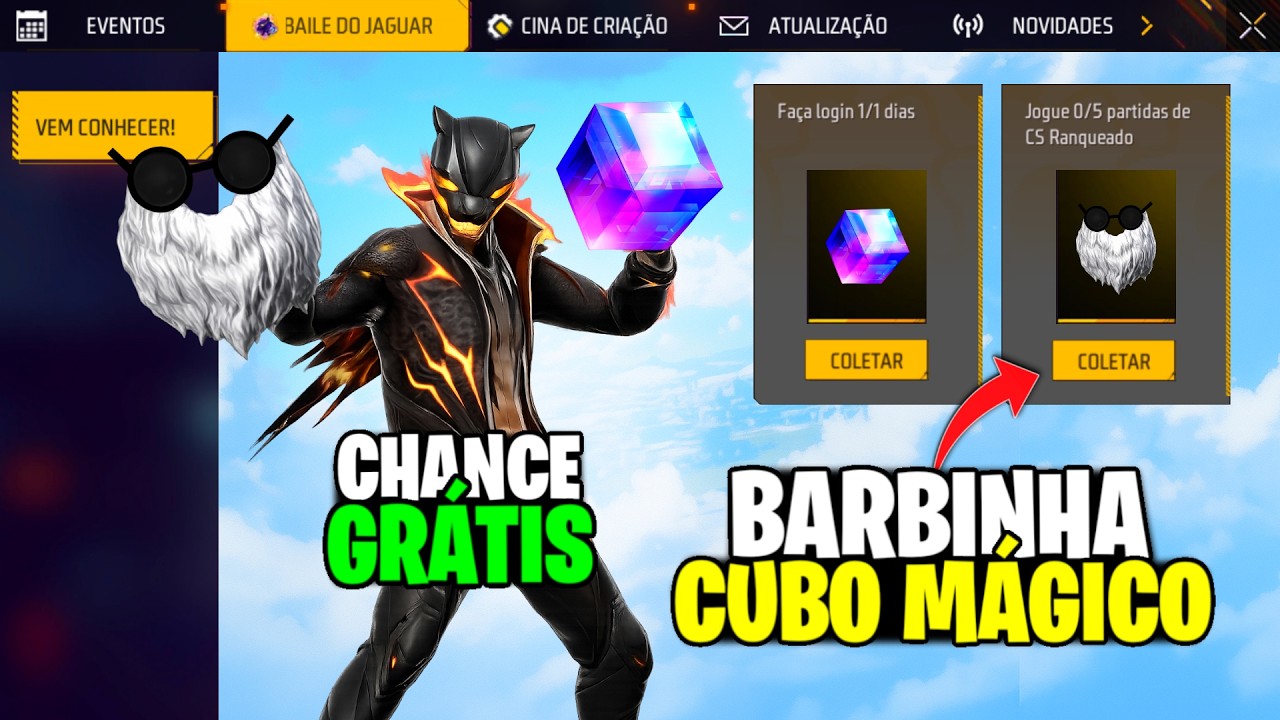 CHEGOU A HORA? CUBO MÁGICO E BARBINHA DE VOLTA🔥 JAGUAR CHANCE GRÁTIS PRA TODOS NO FREE FIRE