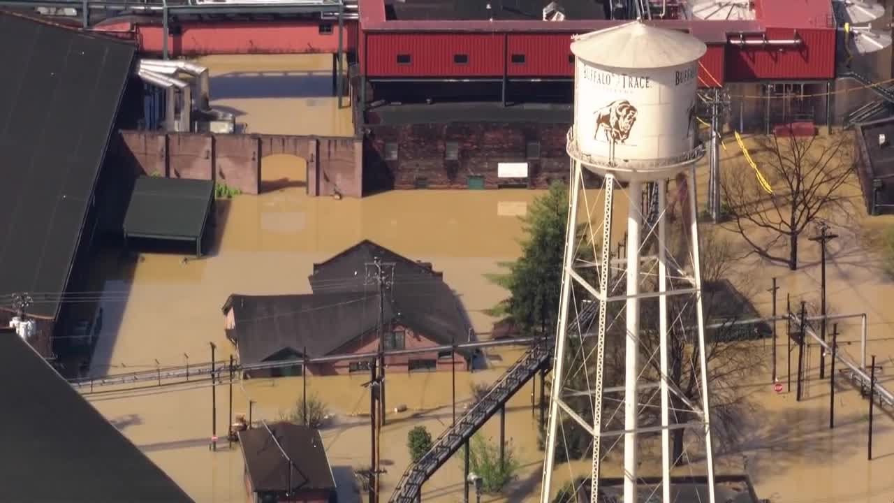AERIALS | Buffalo Trace Distillery underwater - Frankfort, KY