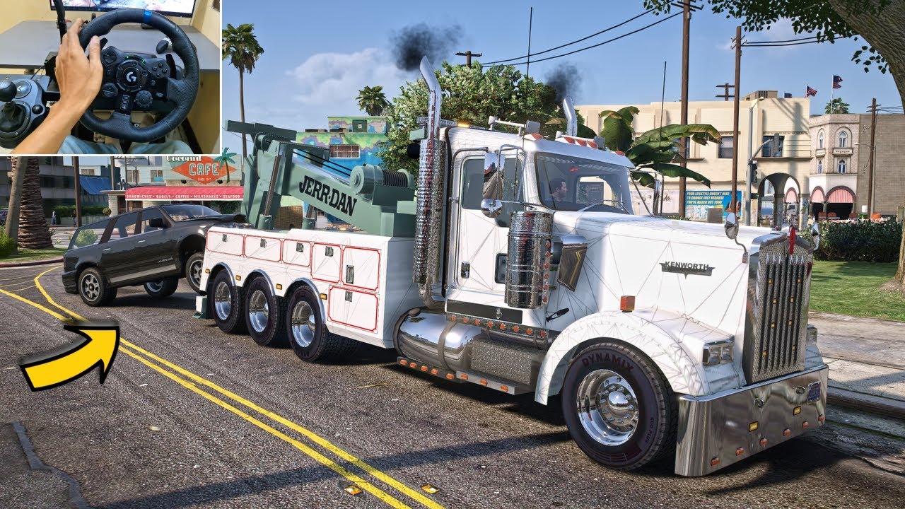 GTA 5 Let's Go To Work As Tow Truck Driver in Los Santos - Steering Wheel Gameplay