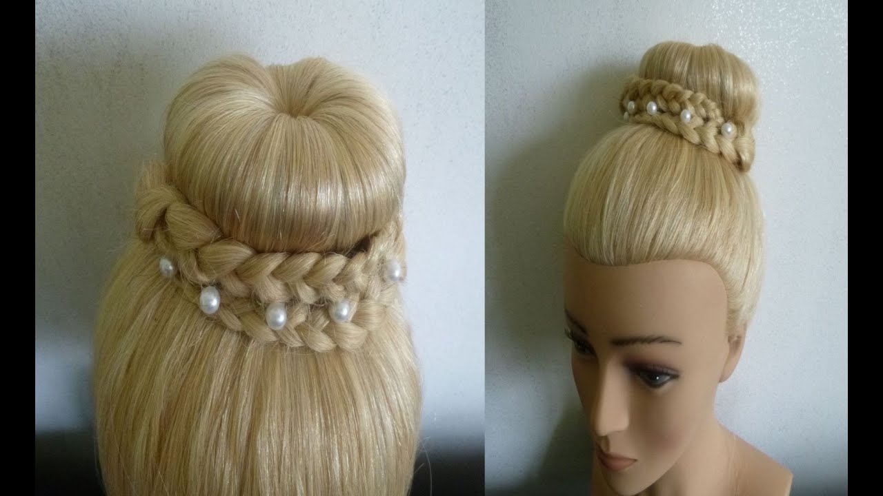 Einfache, schnelle Frisuren mit Duttkissen:Dutt mit Zöpfen.Donut Hair Bun Updo Hairstyle.Peinados