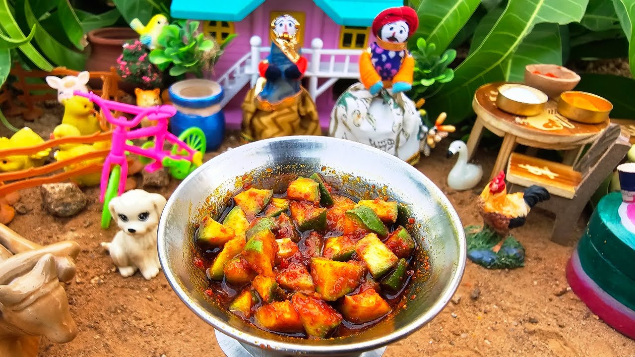 Mini raw mango 🥭 pickle recipe/mini mango pickle/miniature mango pickle/tiny outdoor cooking/mini 