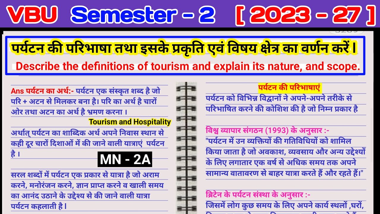 paryatan ki paribhasha tatha iske prakriti AVN vishay Kshetra ka varnan Karen tourism sem 2  minor 2