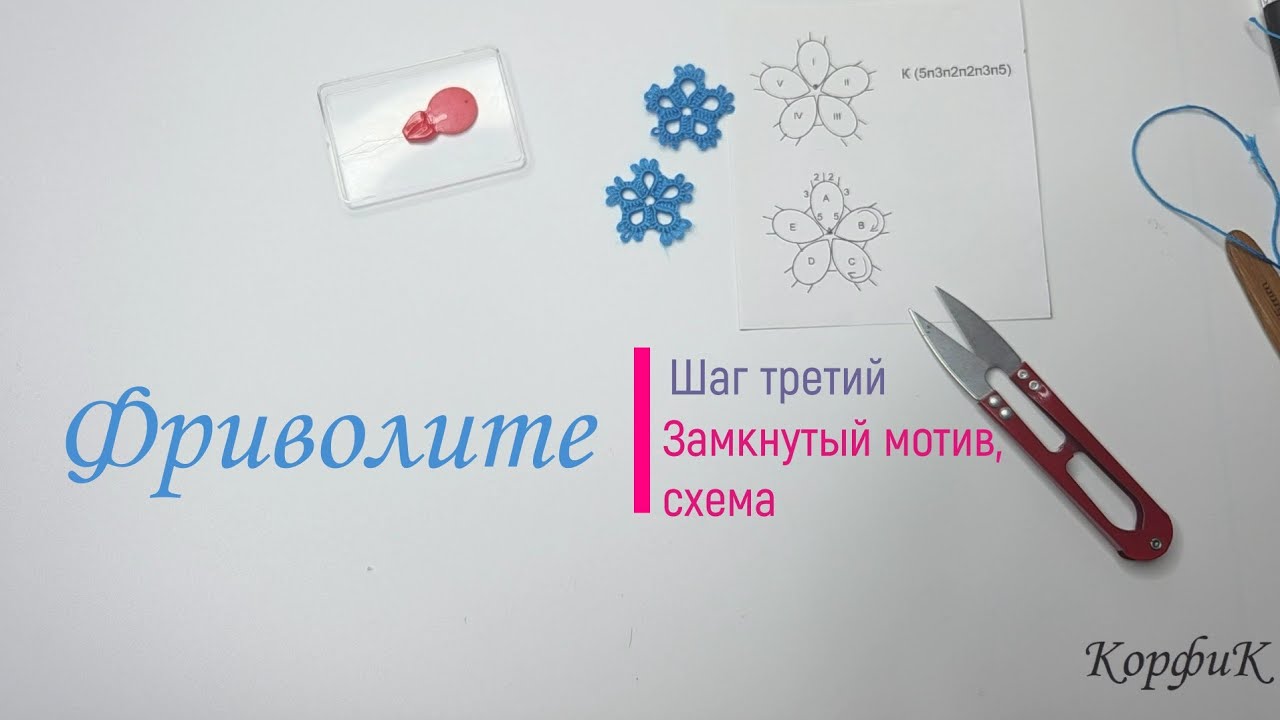 Фриволите: замкнутый мотив, схема, прячу кончики - шаг третий