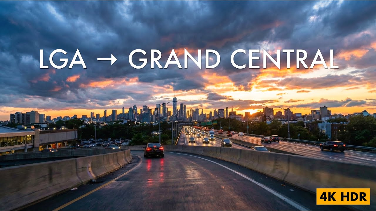 NYC 4K Drive | LaGuardia Airport to Grand Central Terminal at Sunset