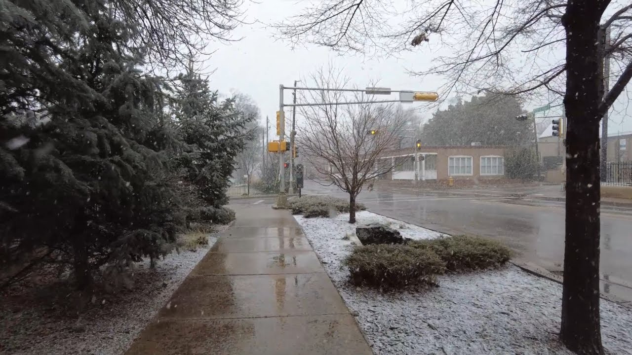 Snowy morning walk downtown Santa Fe, New Mexico