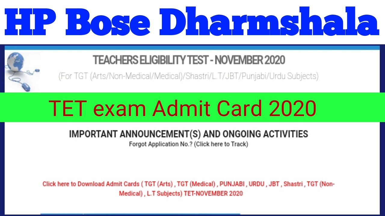HP Board Dharmshala TET exam Admit Card December 2020 release