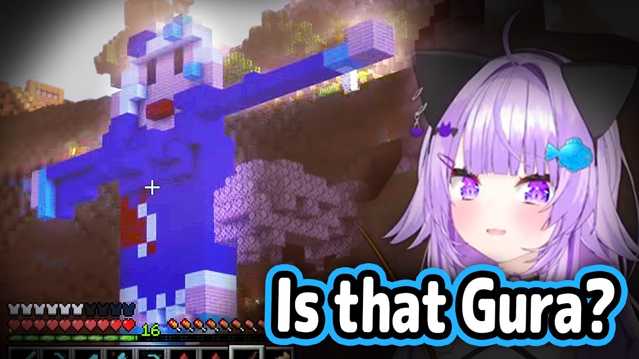Okayu Notices Gura's Final Statue In Minecraft【Hololive】
