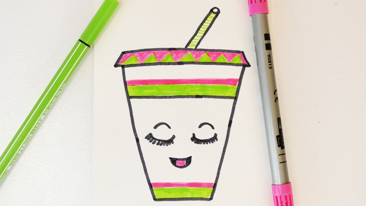 KAWAII GETRÄNKE BECHER DIY malen | knuffigen SOFTDRINK für Einladungen und Geburtstagskarten