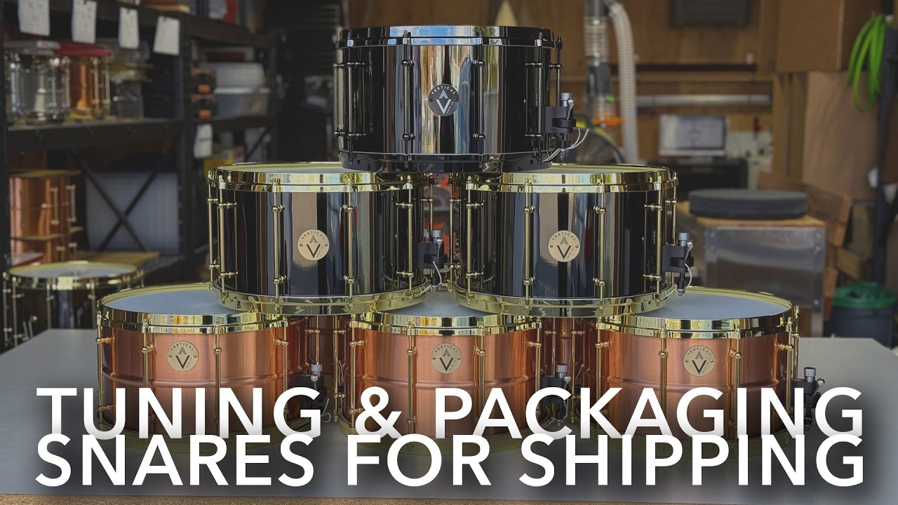 Tuning and packaging snares for shipping to an international distributor