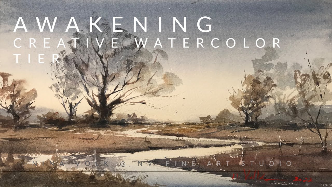 Watercolor Landscape Painting Water Reflection | Graded Wash | Wet on Wet | Awakening by Nina Volk