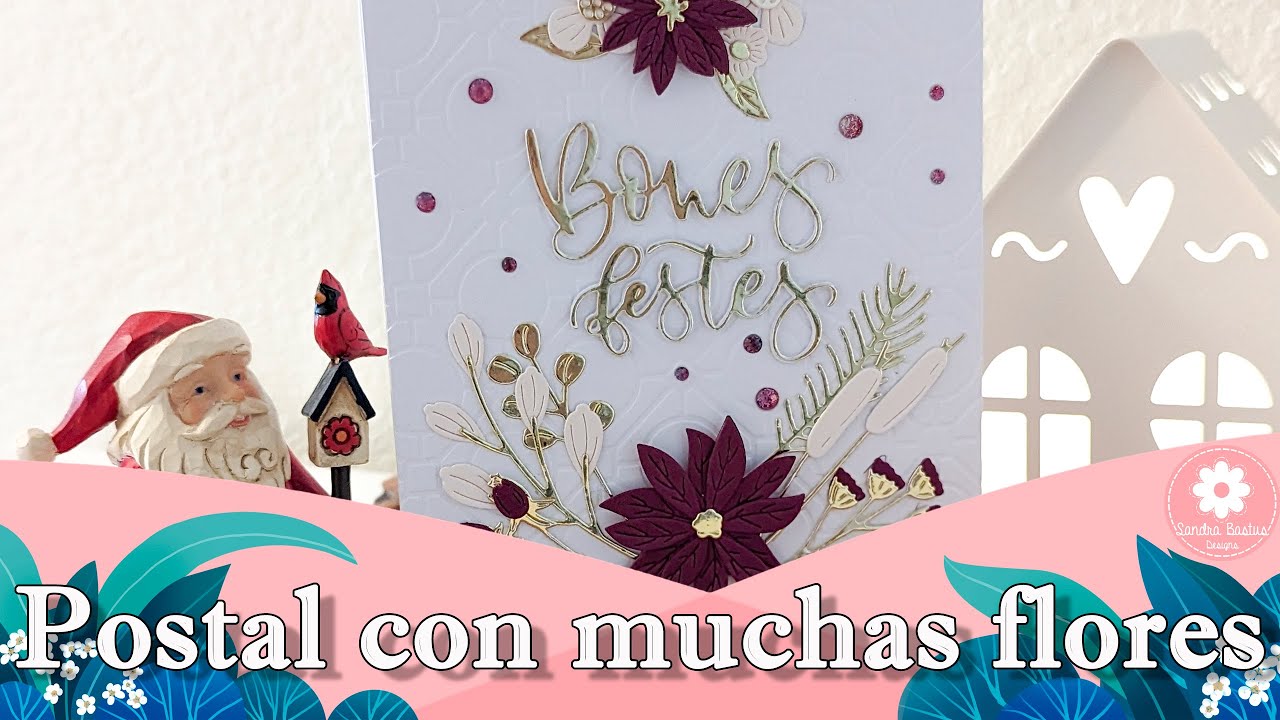Postal con muchas flores de Navidad