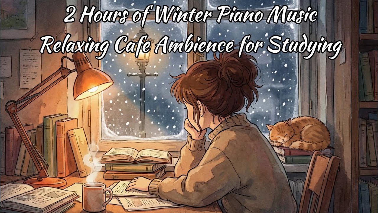 2 Hours of Winter Piano Music, Relaxing Cafe Ambience for Study/Sleep/Work/Read, Lazy cafe break