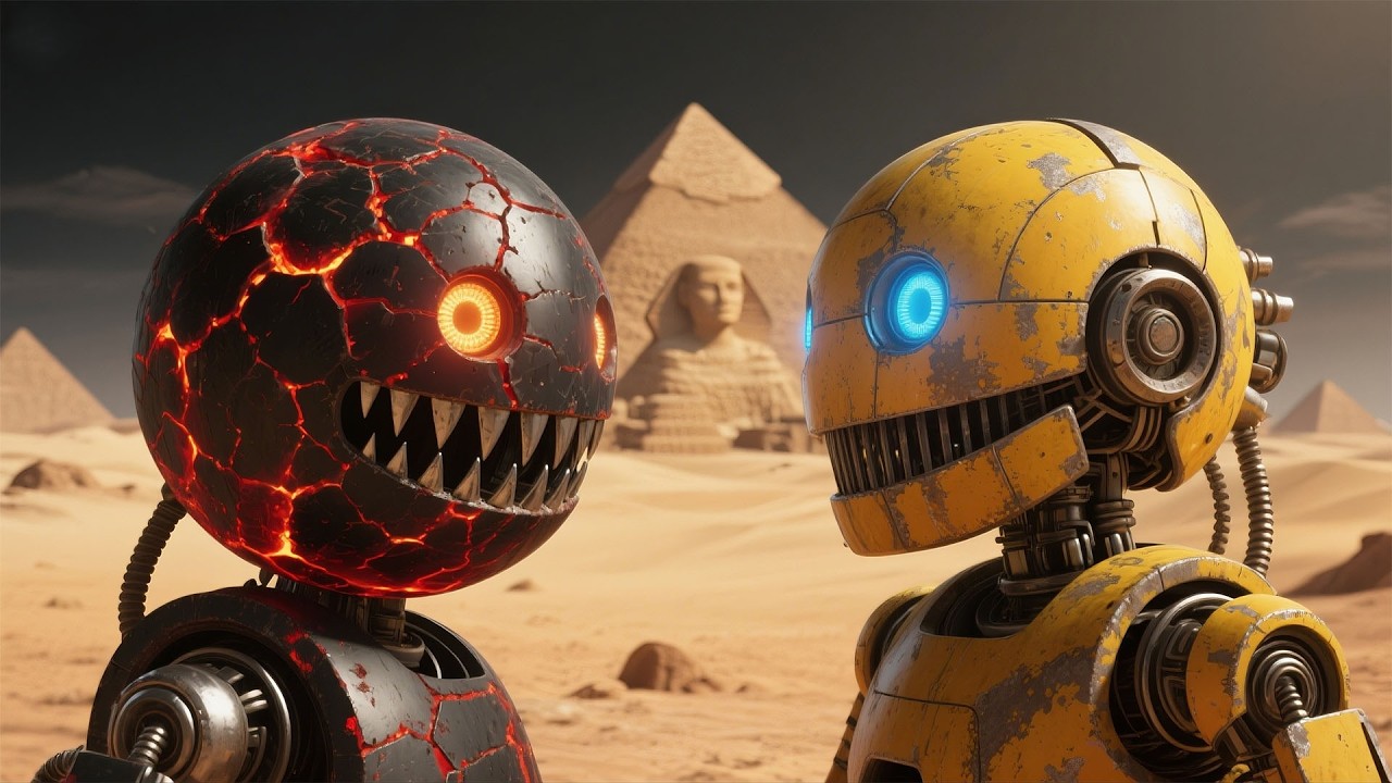 Pacman with Chain Chomp Battle Lava Robot in a Collapsing Mega Factory Maze