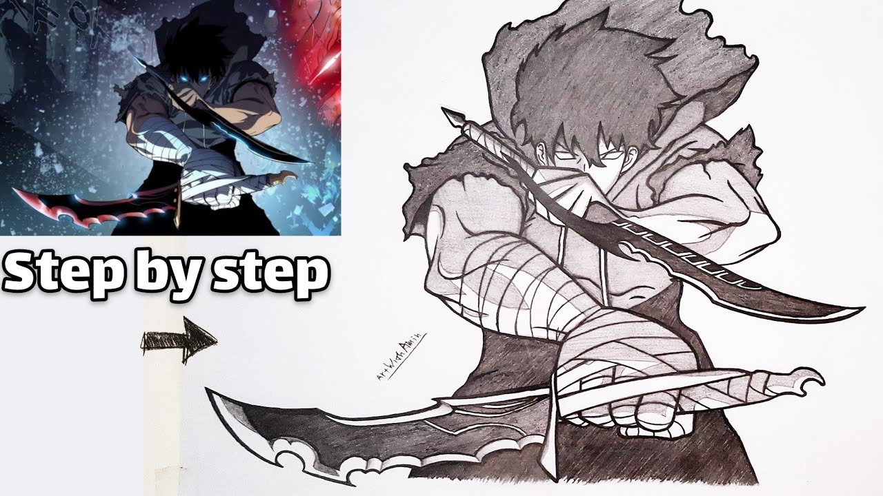 How to draw Sung Jin-woo Full Body out of Stick Man | Eeay Amine Drawing