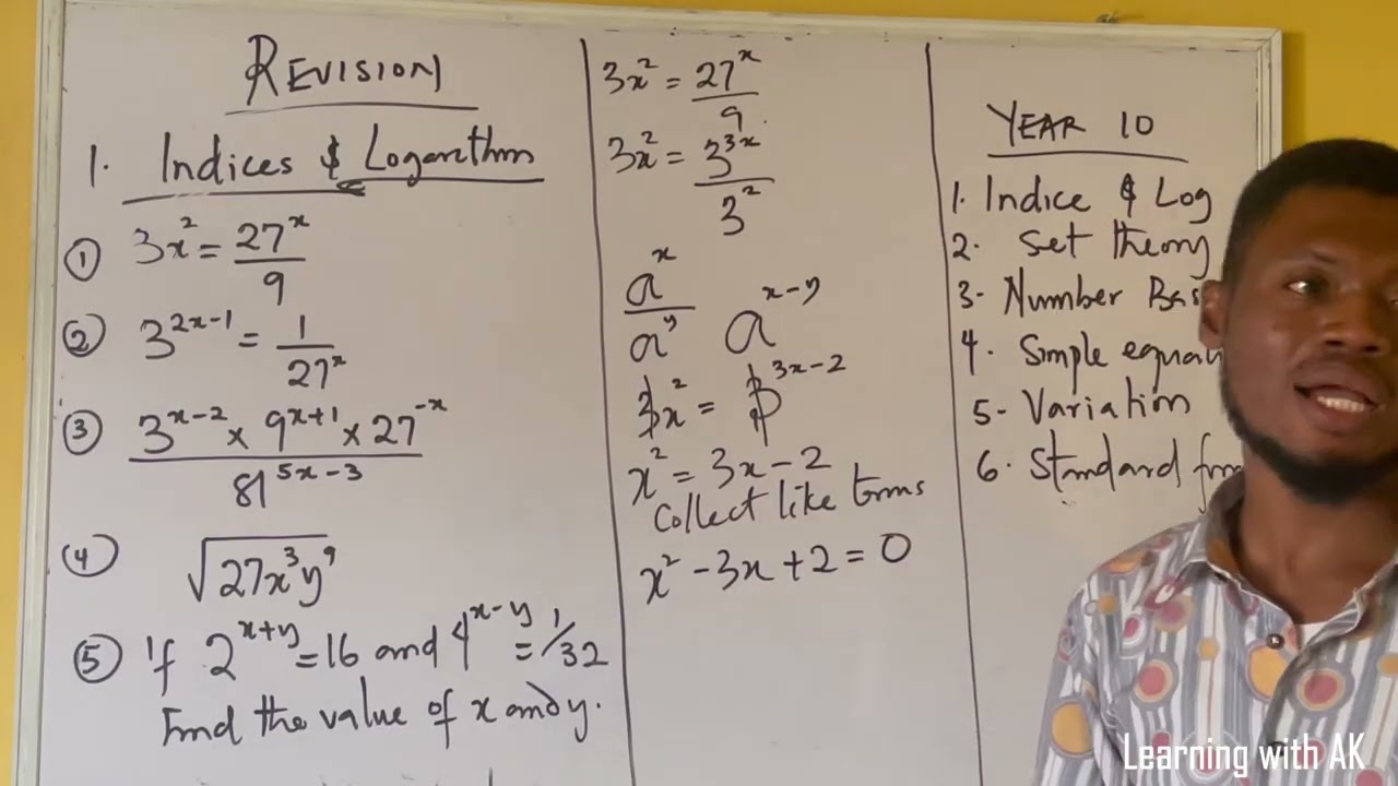 Year 10 Revision - Indices and Logarithm