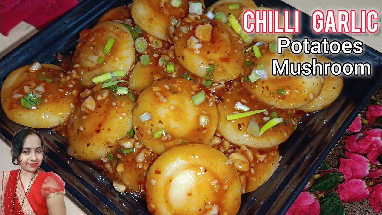 Chilli Garlic Korean Potatoes Mushroom | Viral recipe | korean style street food | potatoes snacks
