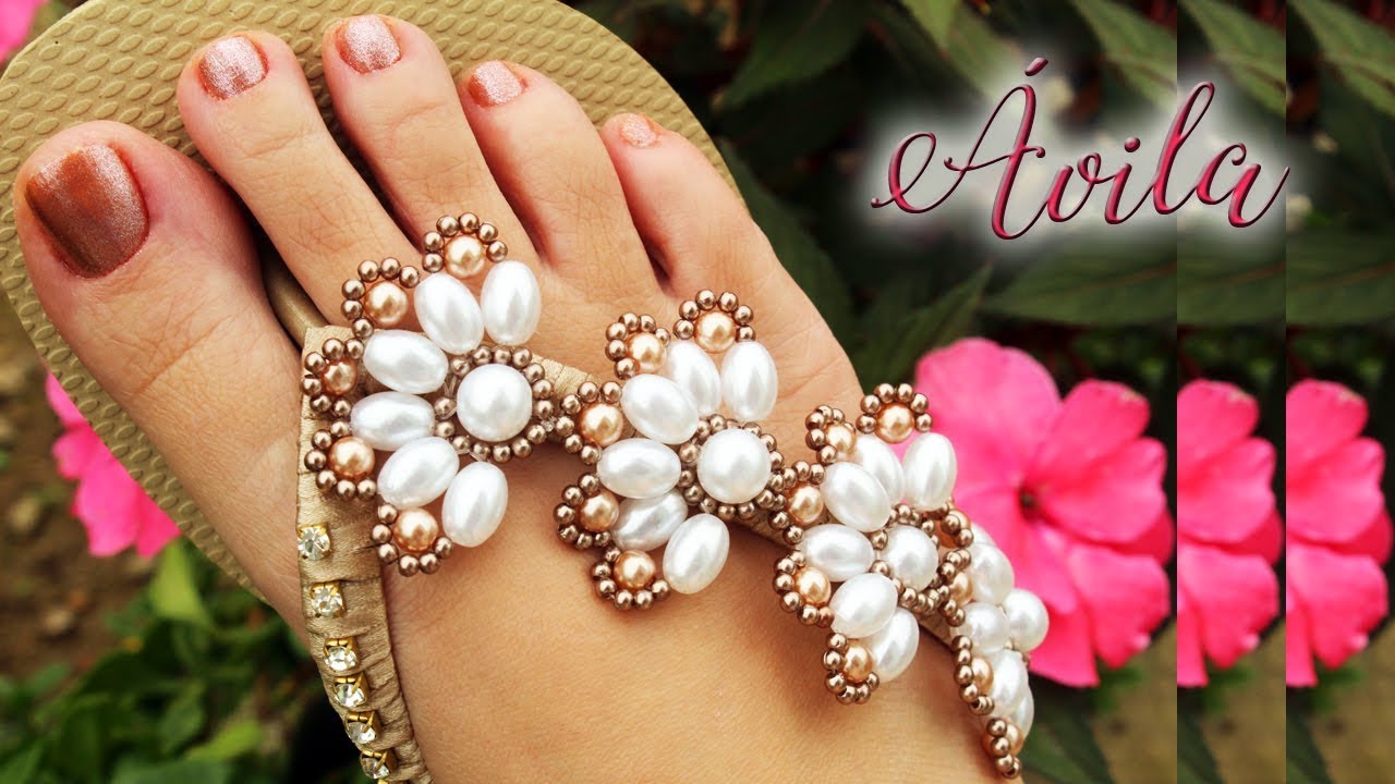 Chinelo decorado: Manta de pérolas (renda francesa)