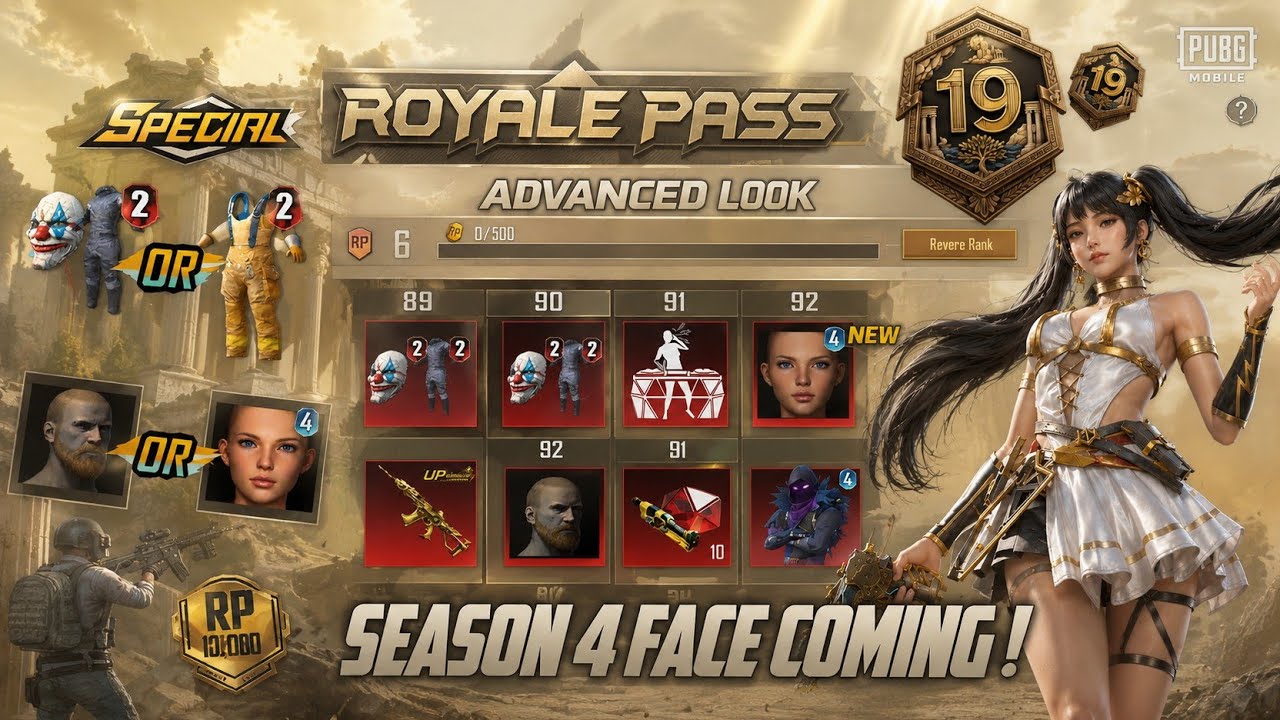 Free Upgrade Gun & Old Season Rewards | Old Season 4 Face & Beard | A19 Royal  Pass Event | PUBGM