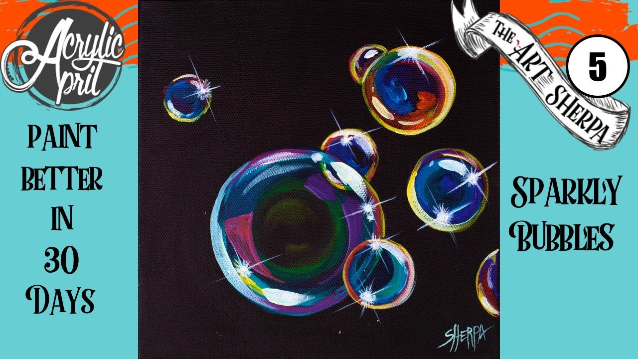 Easy Colorful Bubbles Daily Painting Step by step Acrylic Tutorials Day #5 #AcrylicApril2020