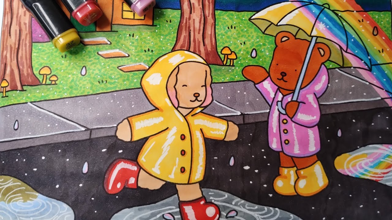 Colorindo BOBBIE GOODS Dia Chuvoso com marcadores TOUCH