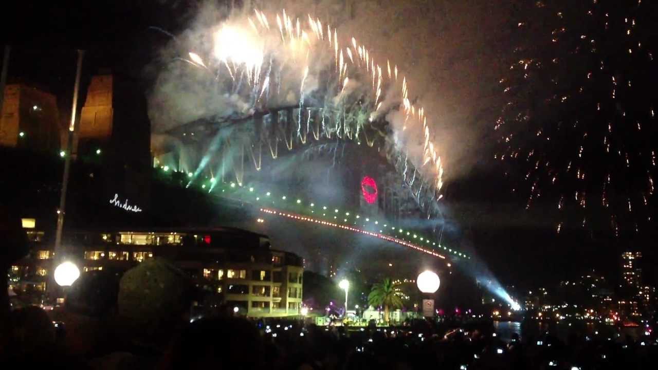 New Years Eve fireworks display viewed from The Rocks, Sydney 2013 (filmed on Ipad retina)