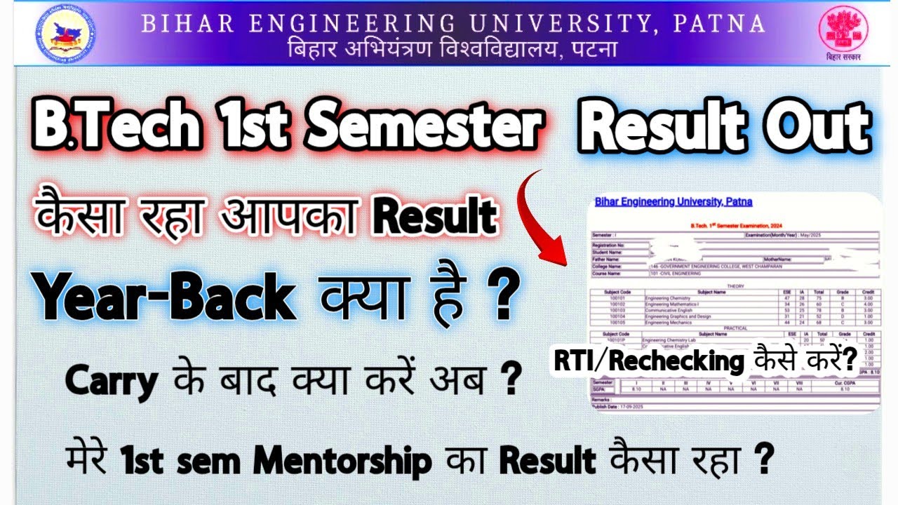 BEU Patna 1st Semester Result Out || Year Back Criteria || Carry Paper #beupatna #beupatnaexam