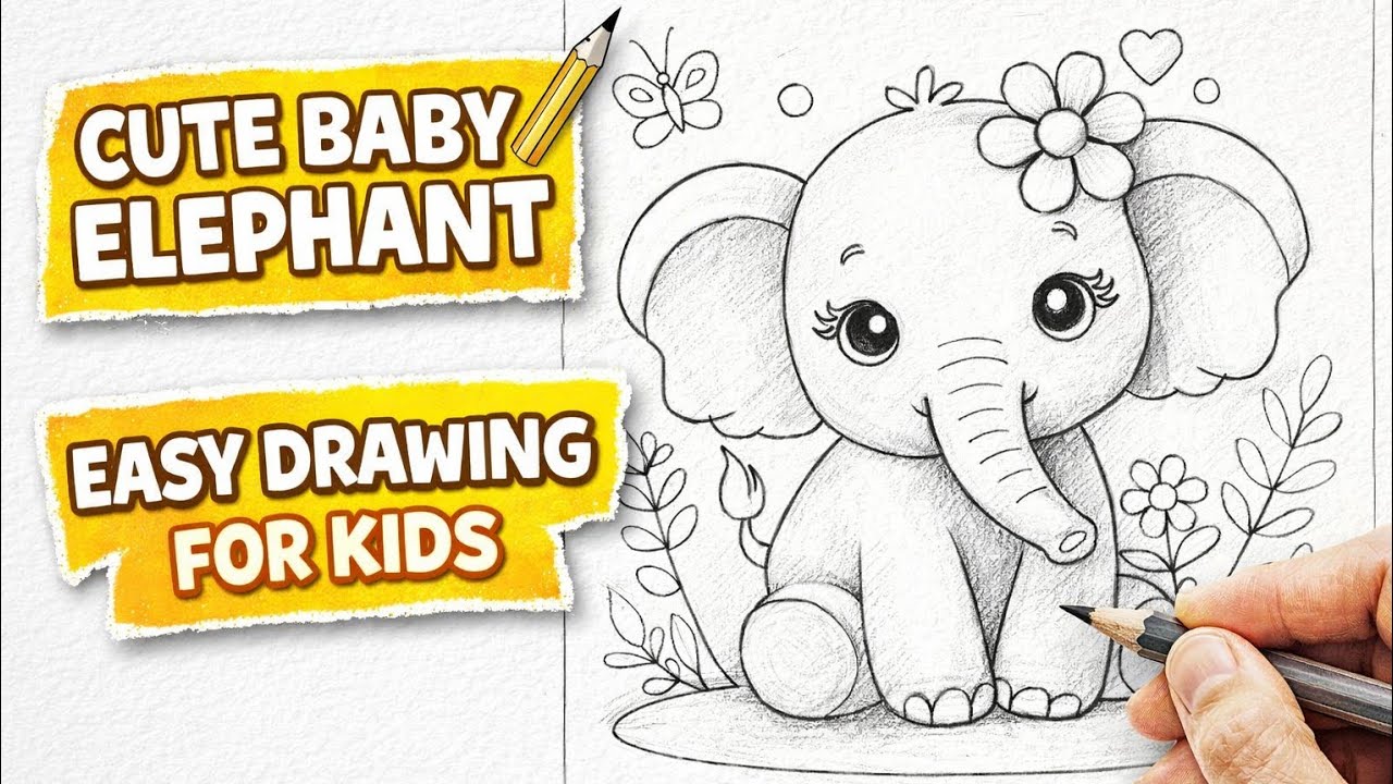 Cute Baby Elephant Drawing | Easy Elephant Drawing for Kids | Anjali ki Drawing Duniya