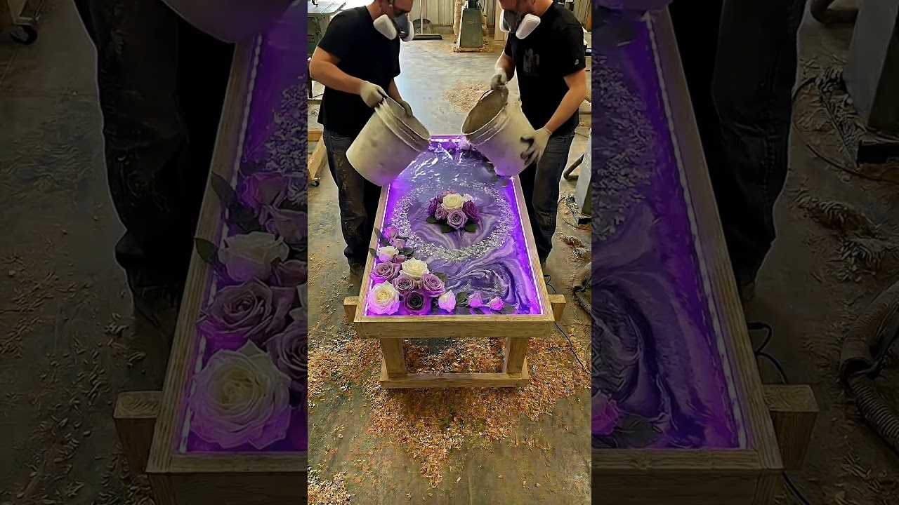 DIY Luxury Marble Epoxy Table with LED Lights | Satisfying Woodworking 💜
